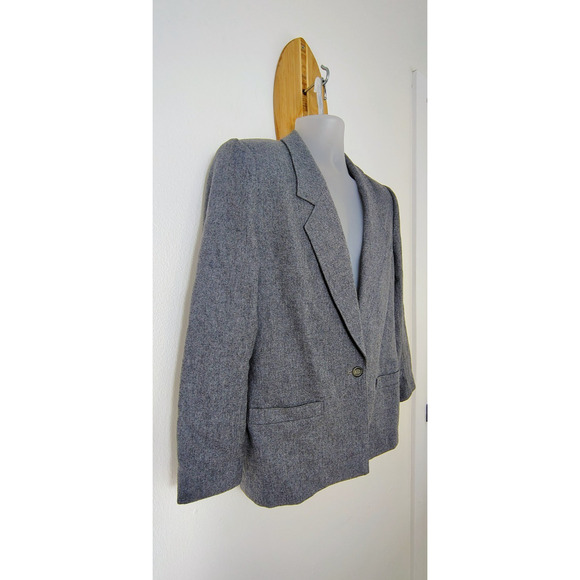 Vintage Pendleton Blazer Jacket Womens 10 TALL Grey 1 Button Virgin Wool USA - Picture 2 of 13